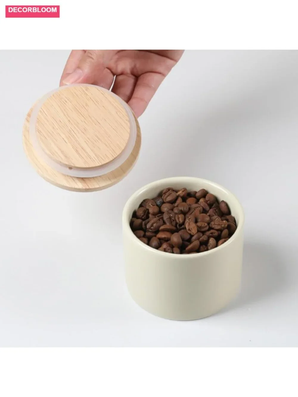 Ceramic Food Storage Canister with Airtight Wooden Lid Stackable